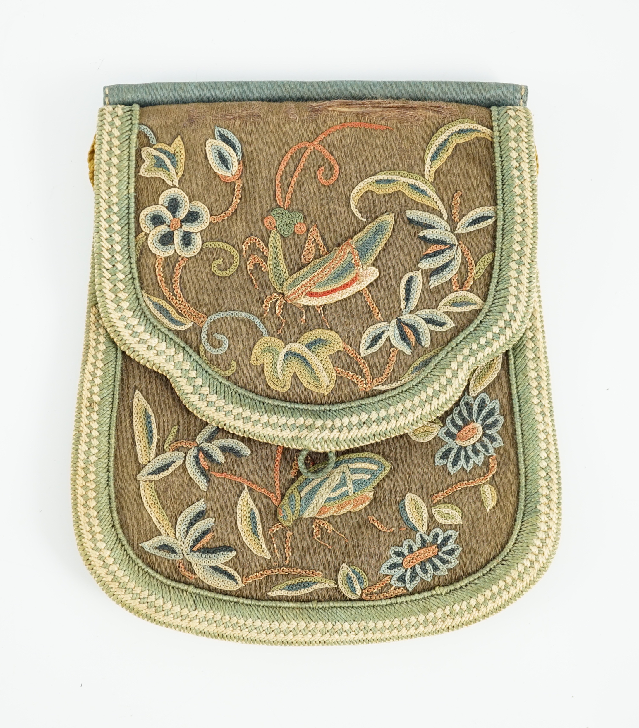 Two Chinese embroidered silk purses, 19th century